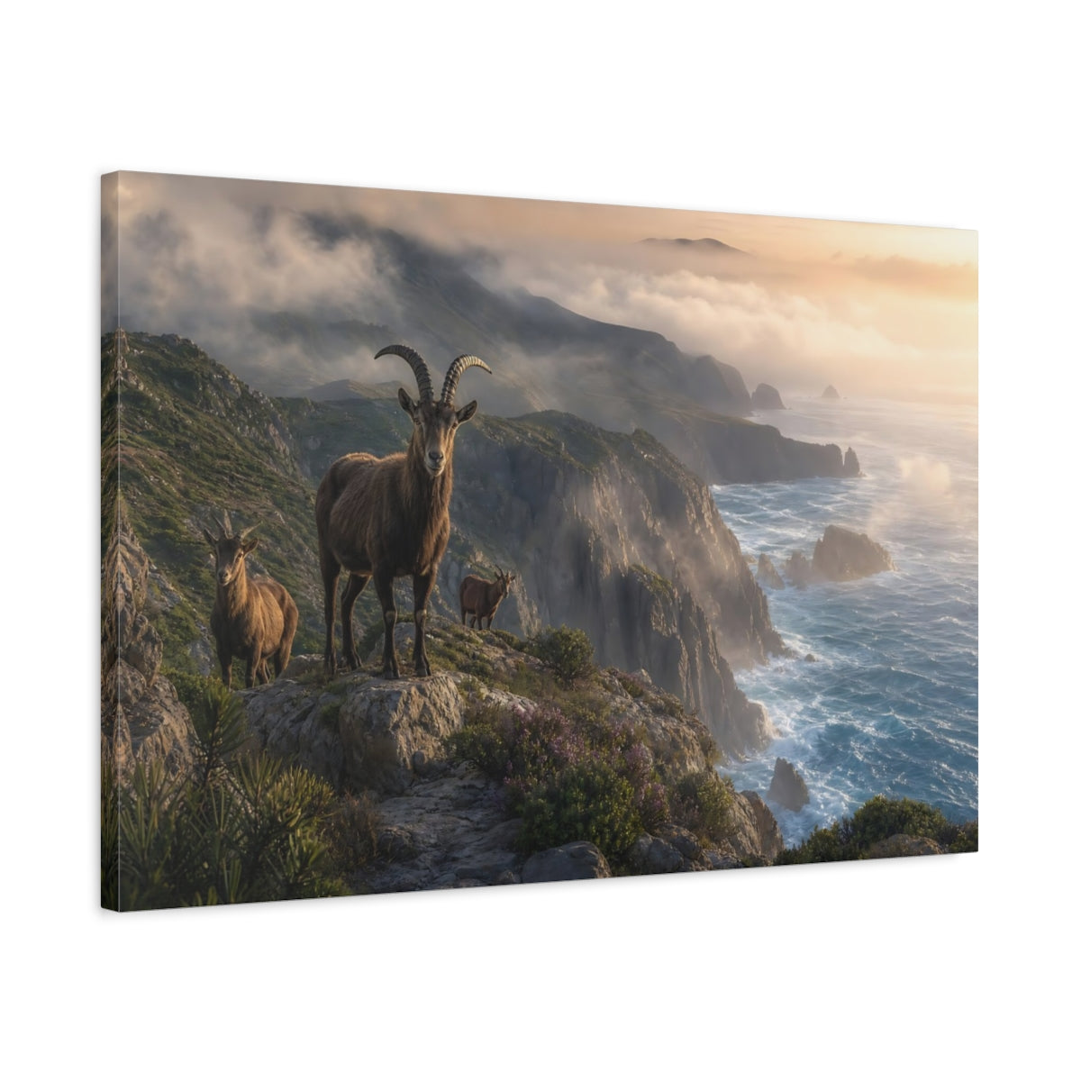 Side Mockup 2. Nature Mountain Goats Mountain Goat Landscape shown as stretched canvas wall art