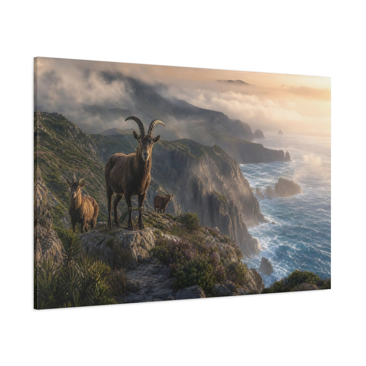 Side Mockup 1. Nature Mountain Goats Mountain Goat Landscape shown as stretched canvas wall art
