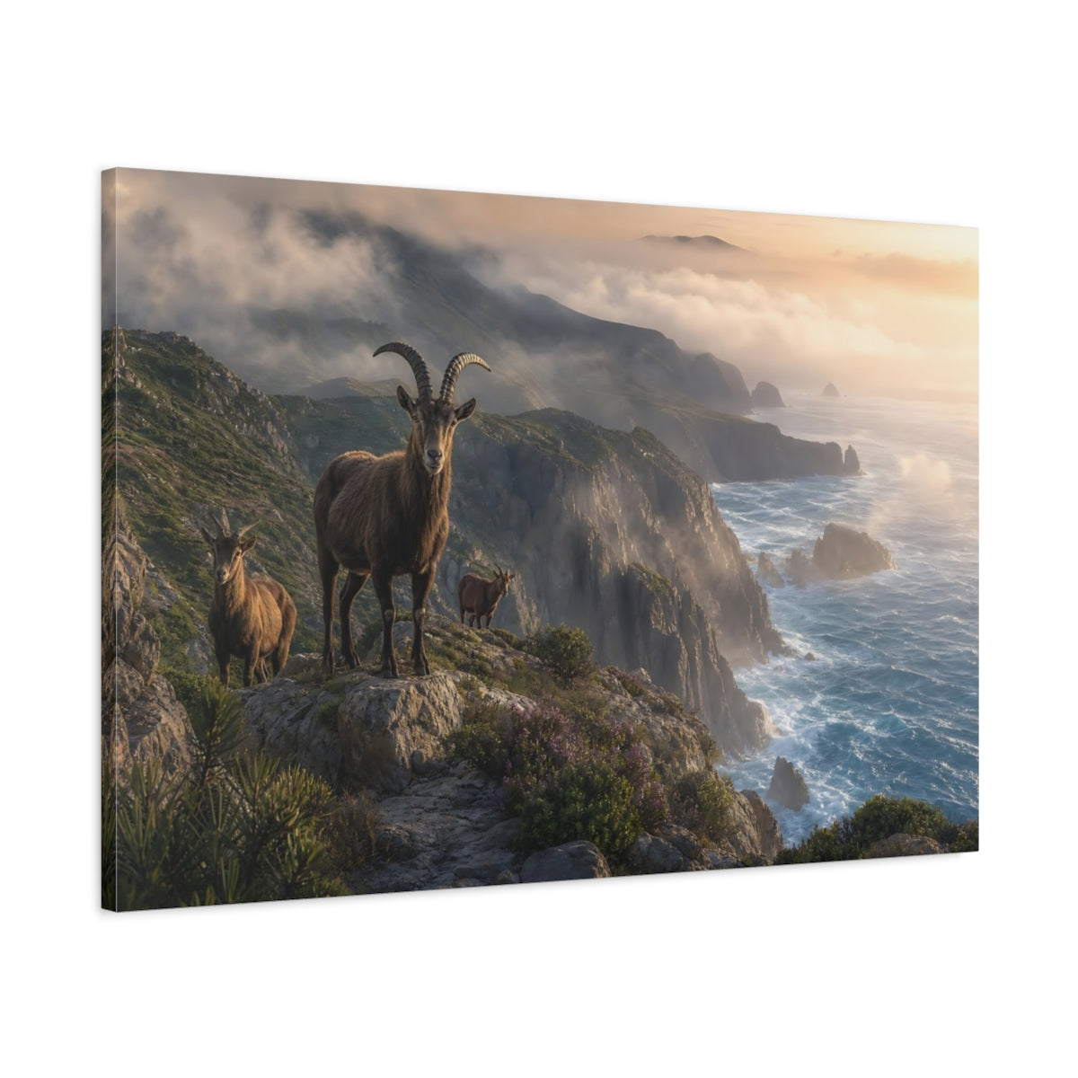Main Mockup. Nature Mountain Goats Mountain Goat Landscape shown as stretched canvas wall art