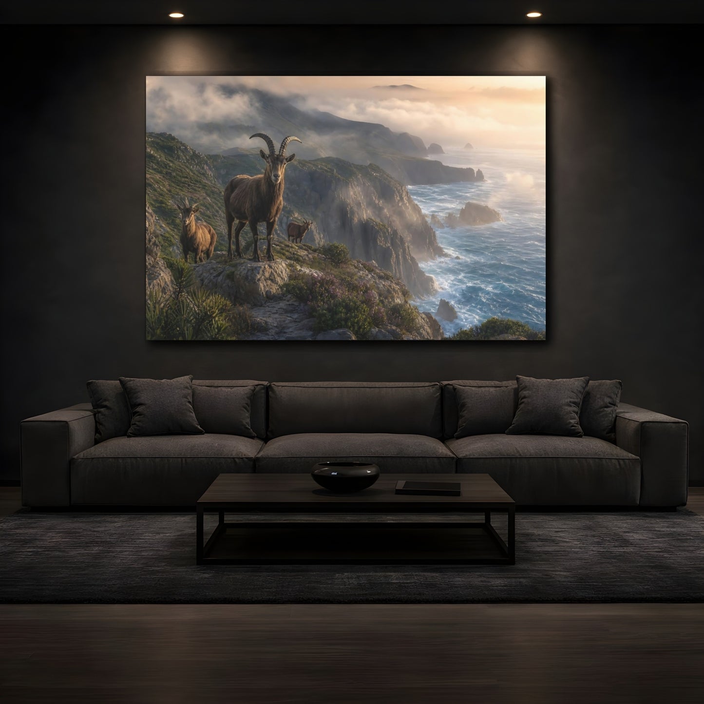 Mockup 3. Nature Mountain Goats Mountain Goat Landscape shown as stretched canvas wall art