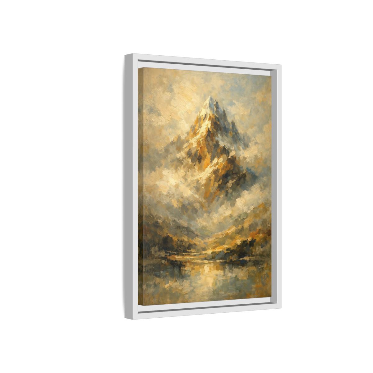 Side Mockup 4. Nature Mountain Gold And Blue Mountain shown as stretched canvas wall art