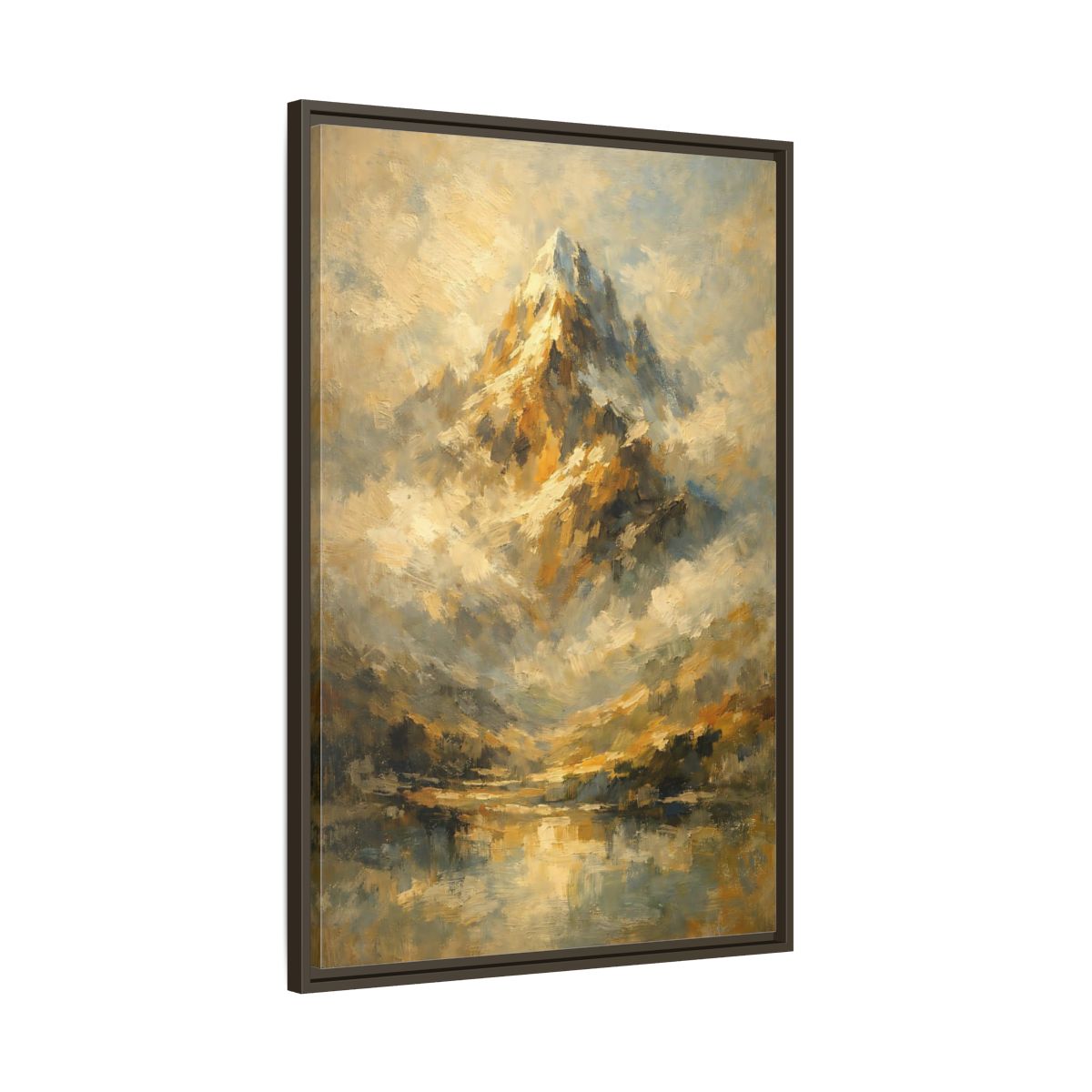 Side Mockup 10. Nature Mountain Gold And Blue Mountain shown as stretched canvas wall art