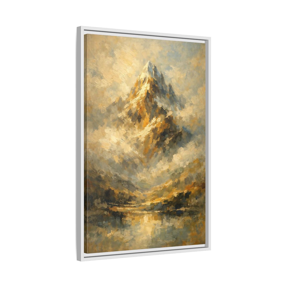 Side Mockup 11. Nature Mountain Gold And Blue Mountain shown as stretched canvas wall art