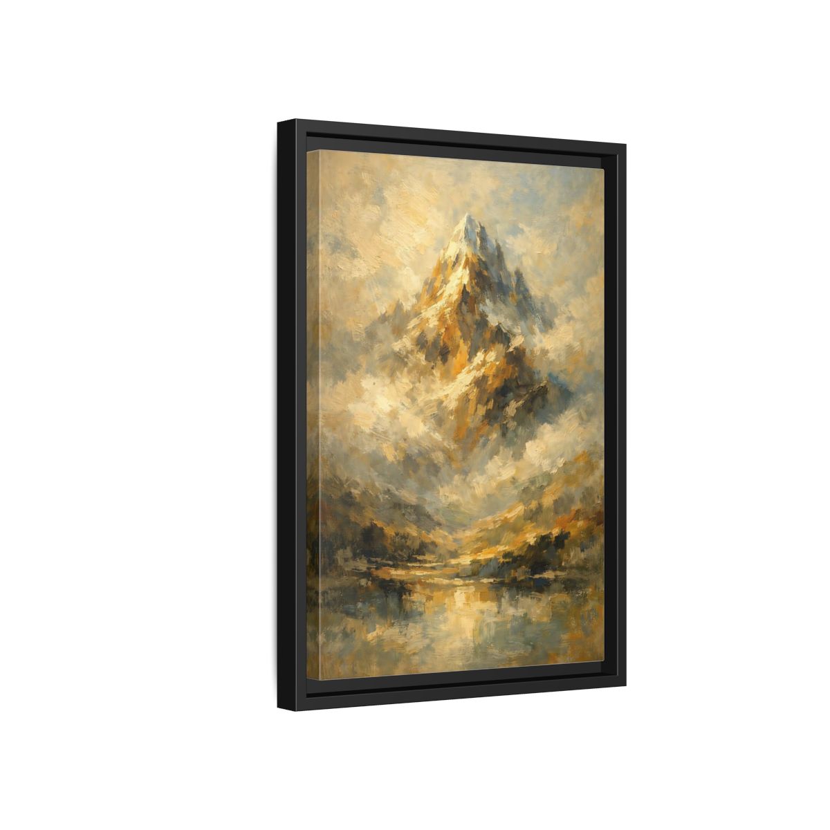 Side Mockup 6. Nature Mountain Gold And Blue Mountain shown as stretched canvas wall art