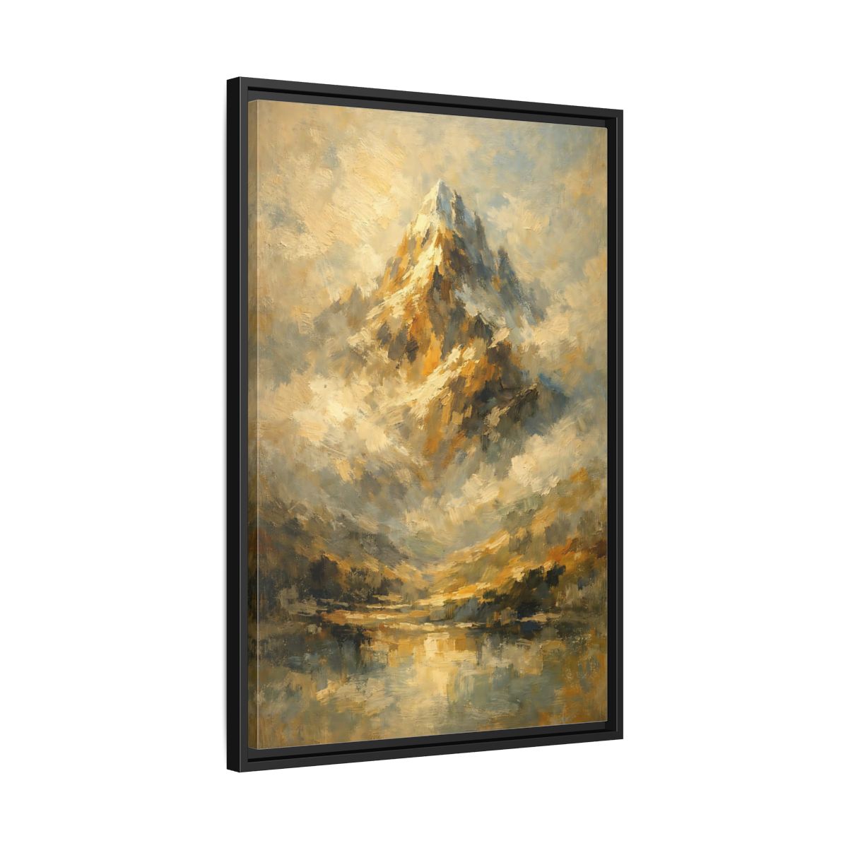 Side Mockup 14. Nature Mountain Gold And Blue Mountain shown as stretched canvas wall art