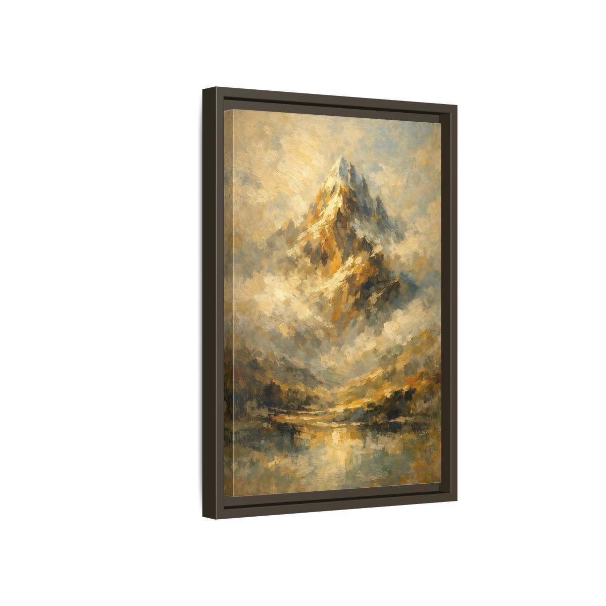 Side Mockup 5. Nature Mountain Gold And Blue Mountain shown as stretched canvas wall art