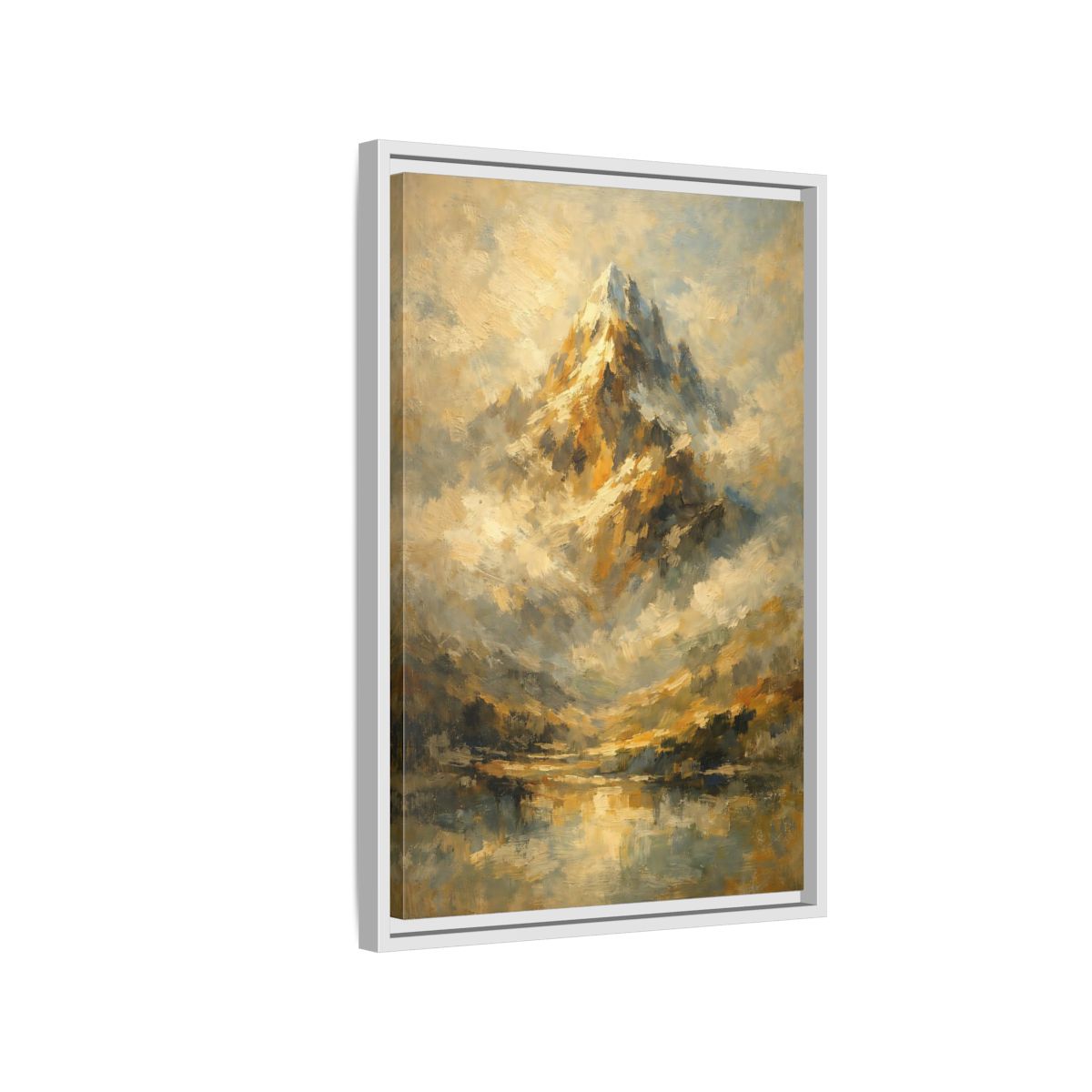Side Mockup 1. Nature Mountain Gold And Blue Mountain shown as stretched canvas wall art