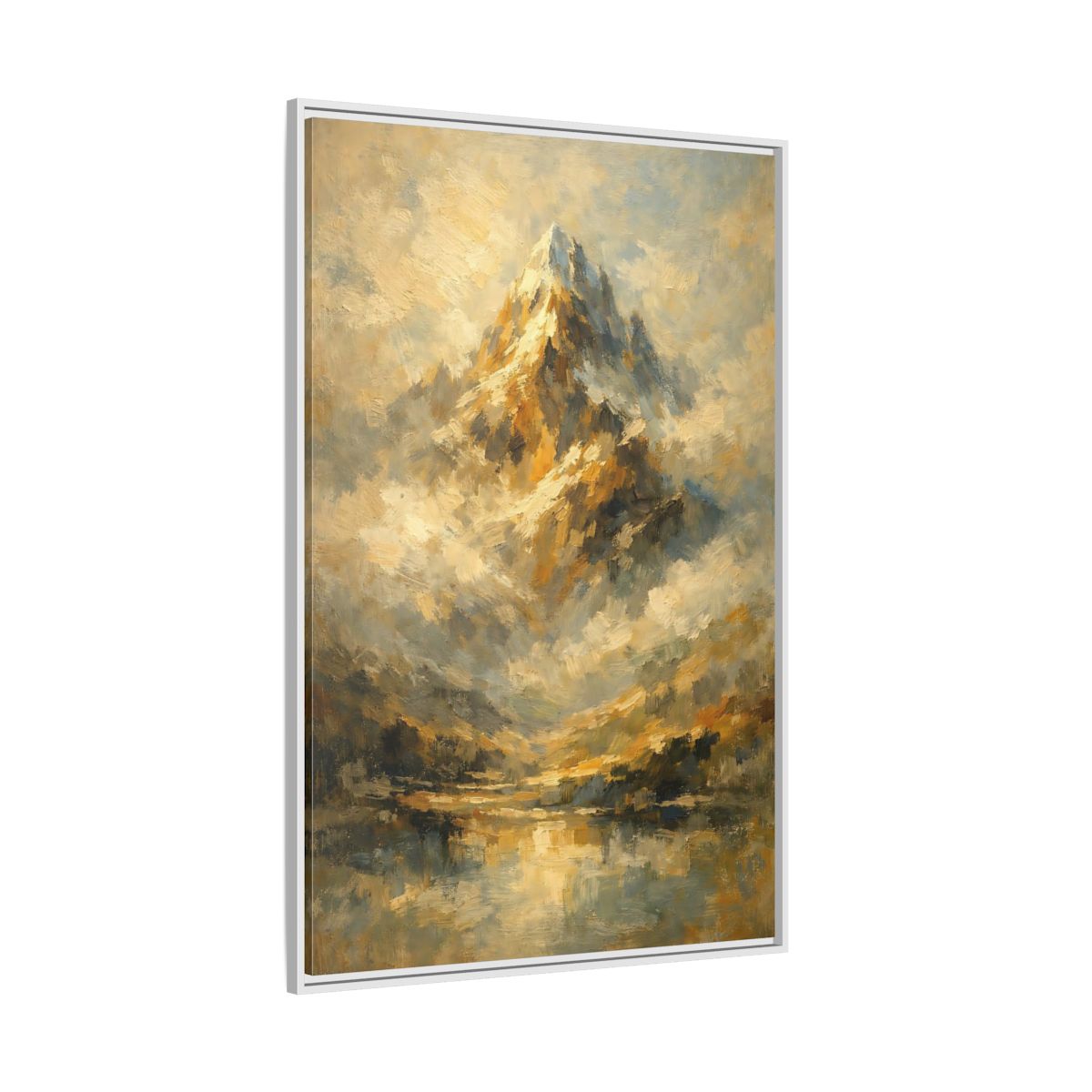 Side Mockup 7. Nature Mountain Gold And Blue Mountain shown as stretched canvas wall art