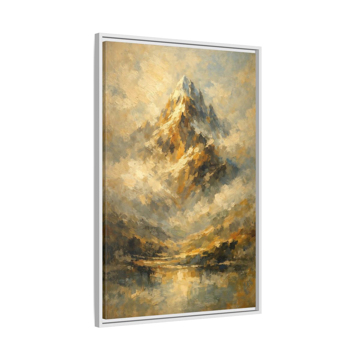 Side Mockup 9. Nature Mountain Gold And Blue Mountain shown as stretched canvas wall art