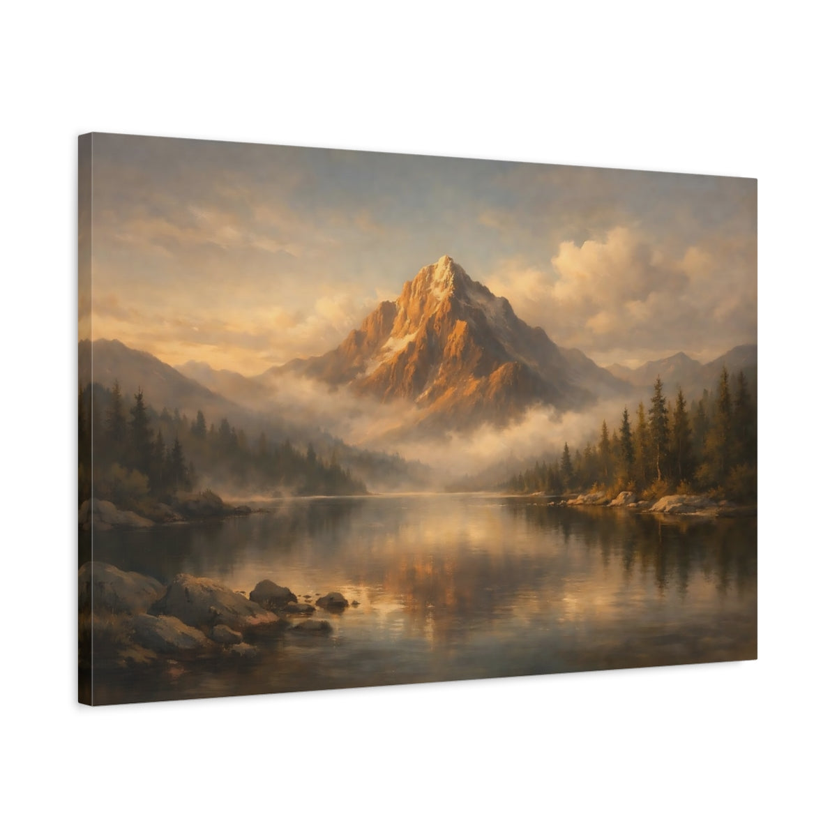 Side Mockup 2. Nature Mountain Golden Mountain Landscape shown as stretched canvas wall art