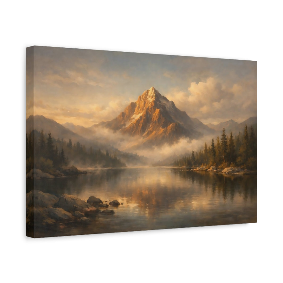 Side Mockup 4. Nature Mountain Golden Mountain Landscape shown as stretched canvas wall art