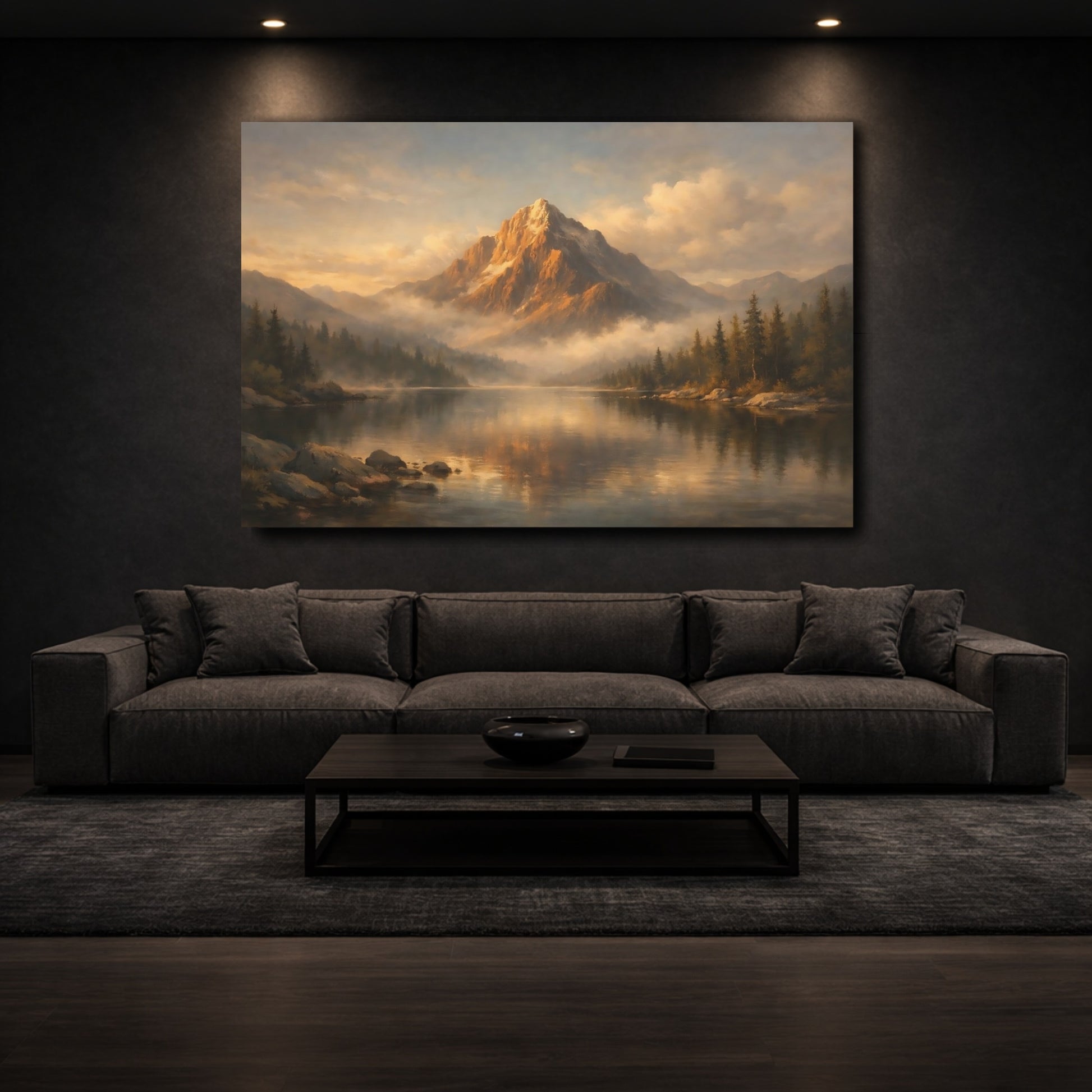 Mockup 2. Nature Mountain Golden Mountain Landscape shown as stretched canvas wall art