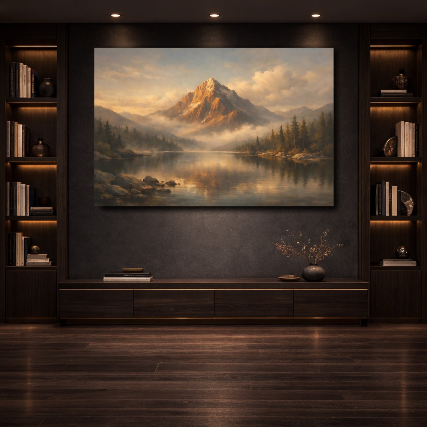 Mockup 3. Nature Mountain Golden Mountain Landscape shown as stretched canvas wall art