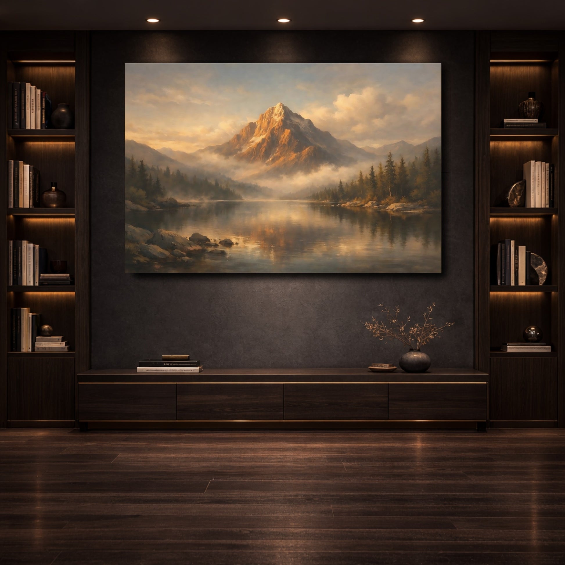 Mockup 3. Nature Mountain Golden Mountain Landscape shown as stretched canvas wall art