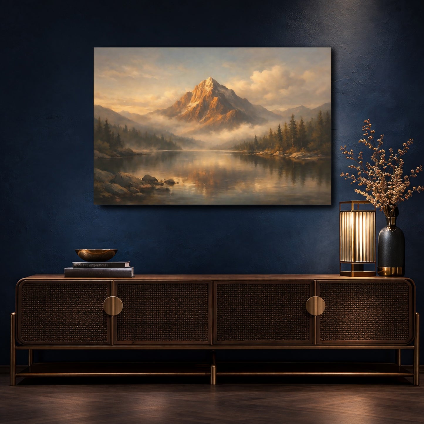 Mockup 4. Nature Mountain Golden Mountain Landscape shown as stretched canvas wall art