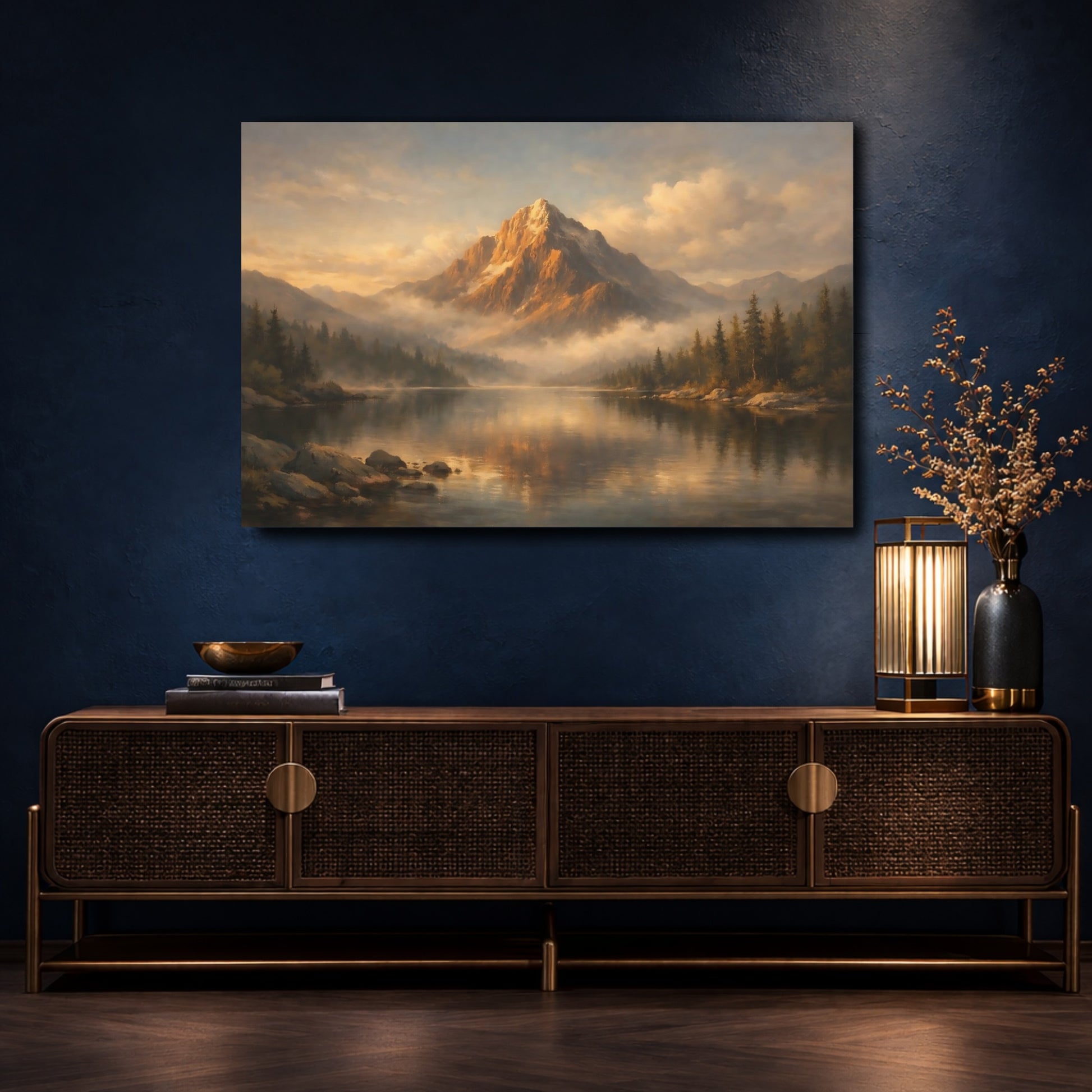 Mockup 4. Nature Mountain Golden Mountain Landscape shown as stretched canvas wall art