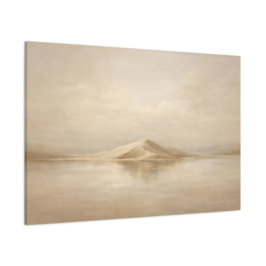 Main Mockup. Nature Mountain Island Warm Beige Landscape shown as stretched canvas wall art