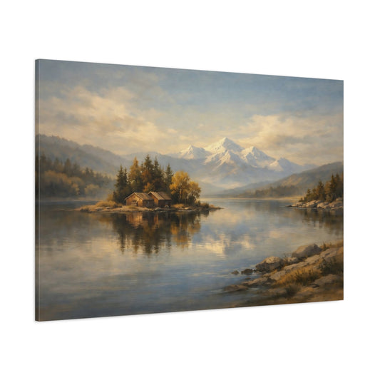 Main Mockup. Nature Mountain Lake Autumn Mountain Lake shown as stretched canvas wall art