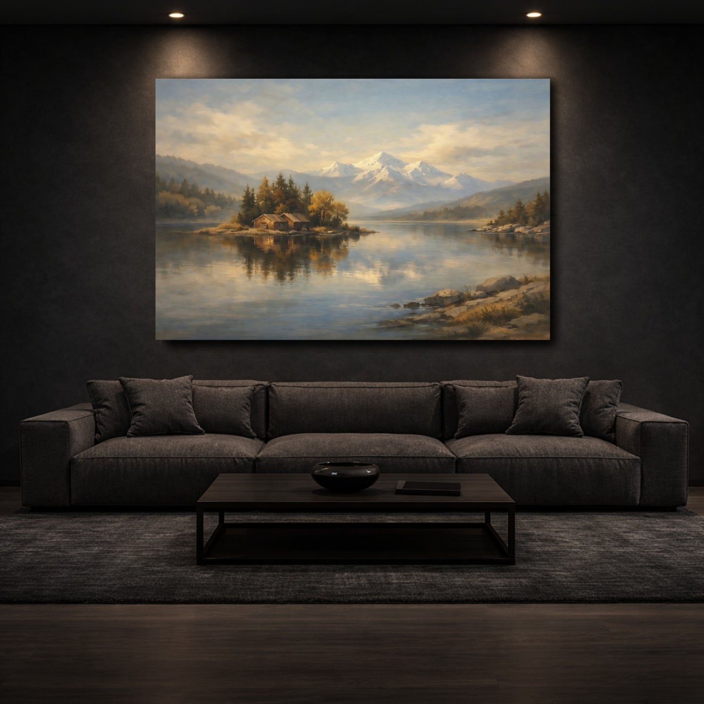 Mockup 2. Nature Mountain Lake Autumn Mountain Lake shown as stretched canvas wall art