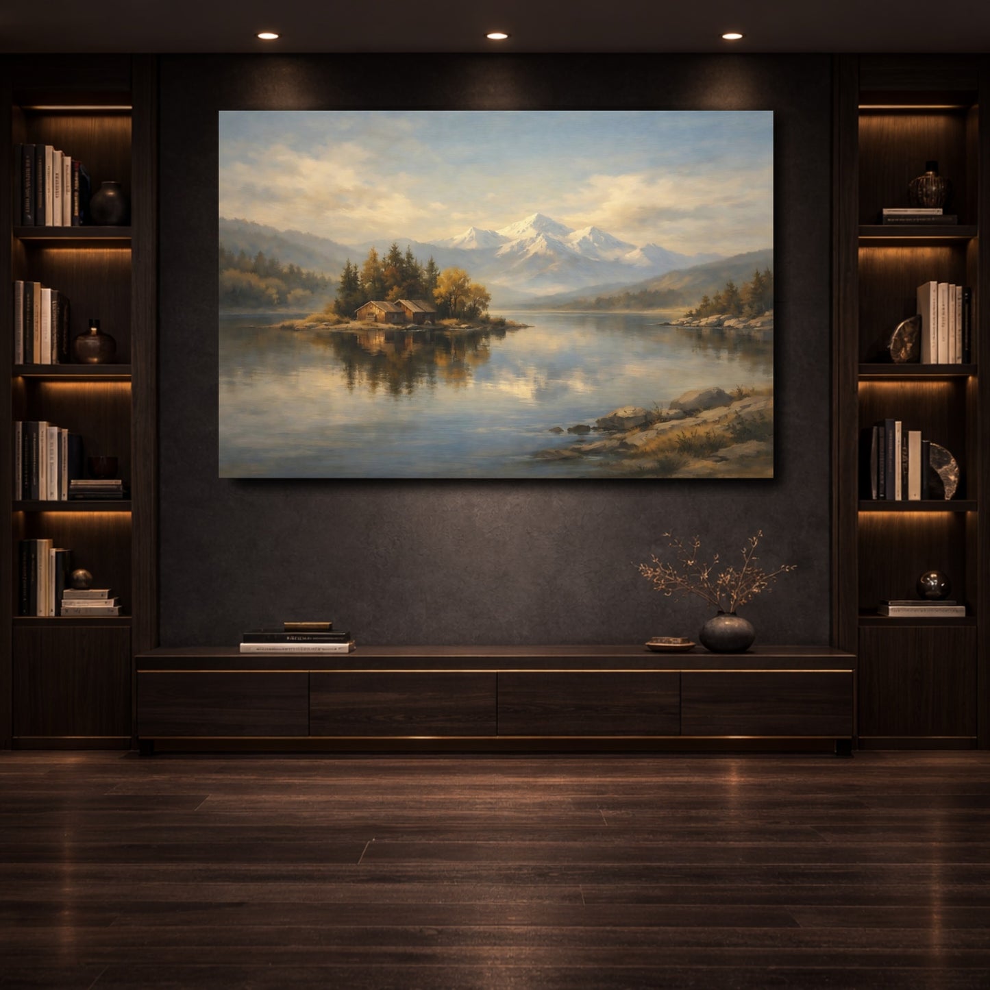 Mockup 3. Nature Mountain Lake Autumn Mountain Lake shown as stretched canvas wall art