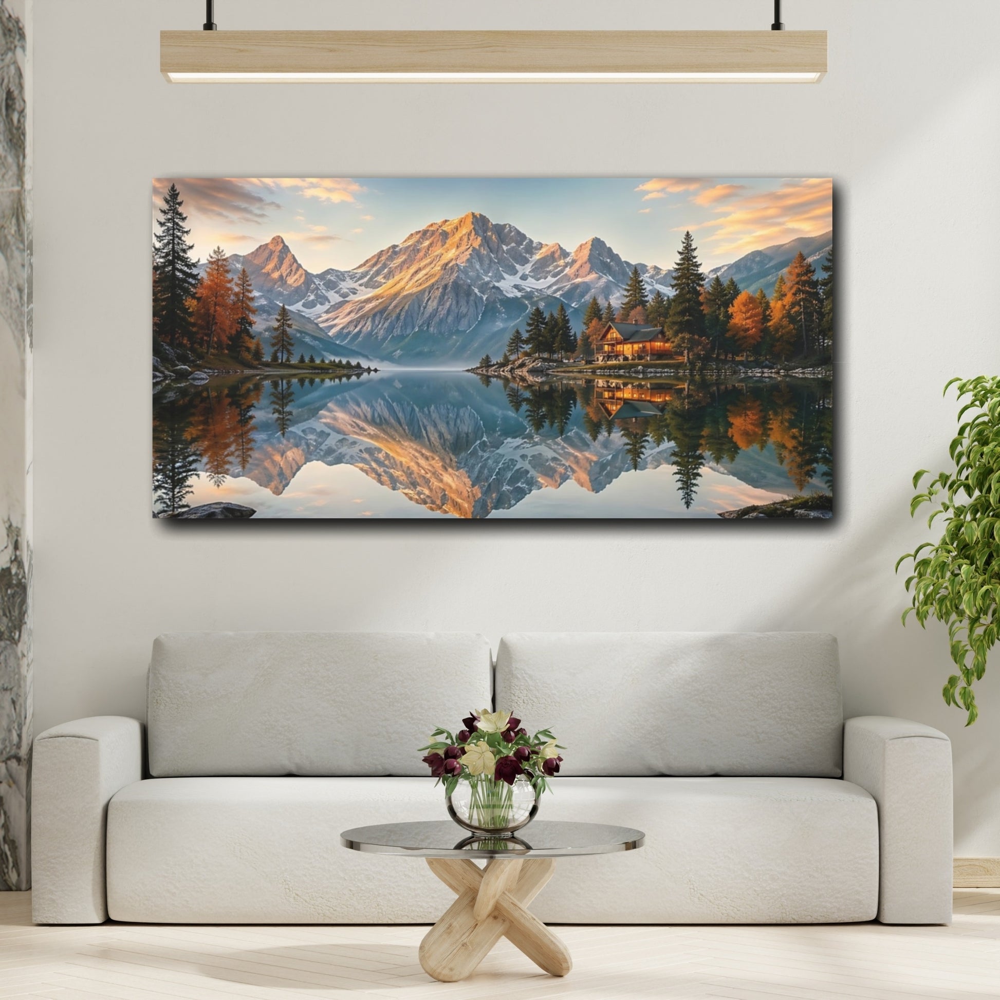 Mockup 3. Nature Mountain Lake Autumn Mountain Lake shown as stretched canvas wall art