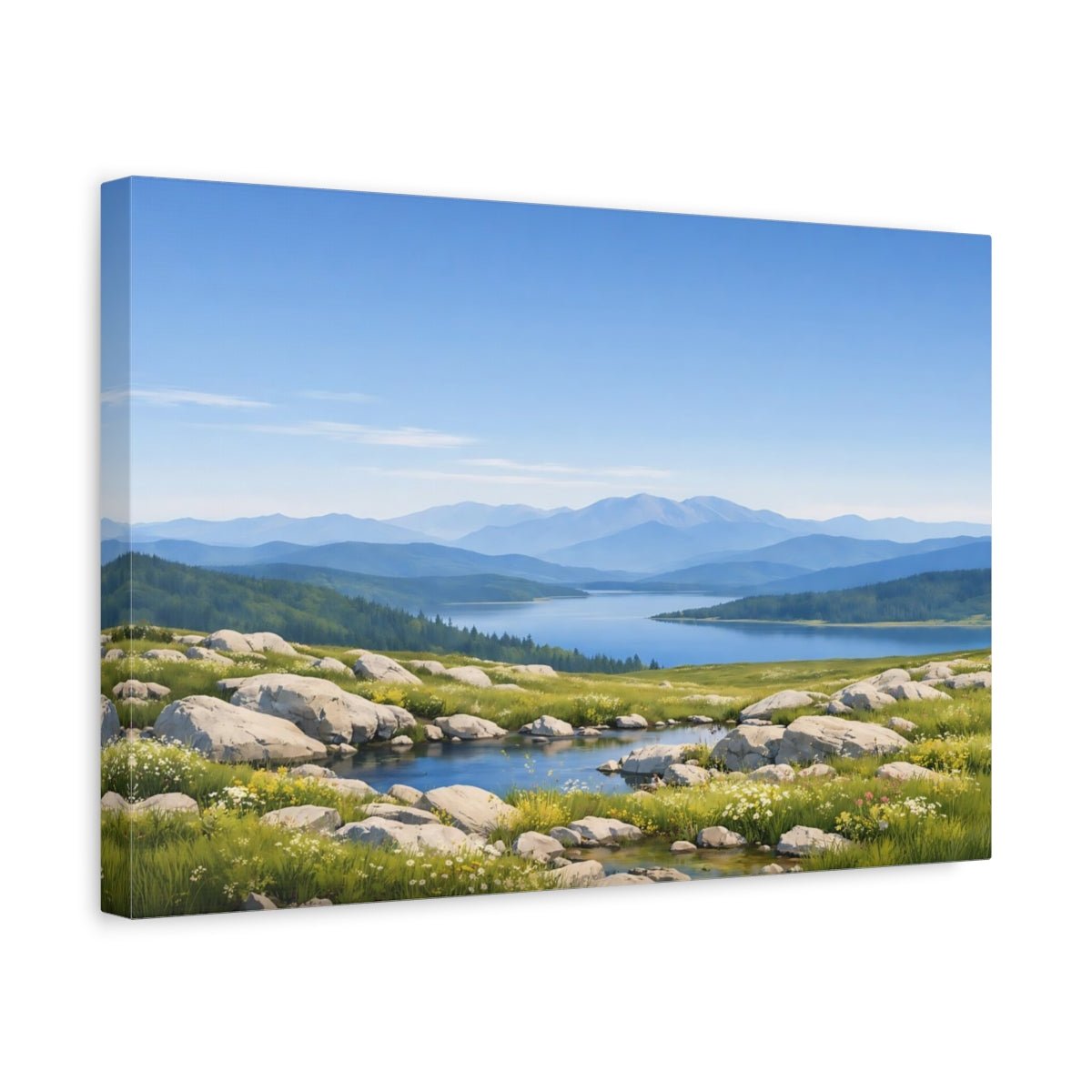 Nature Mountain Lake Blue And Green - Canvas Wall Art Print - YesArtYes