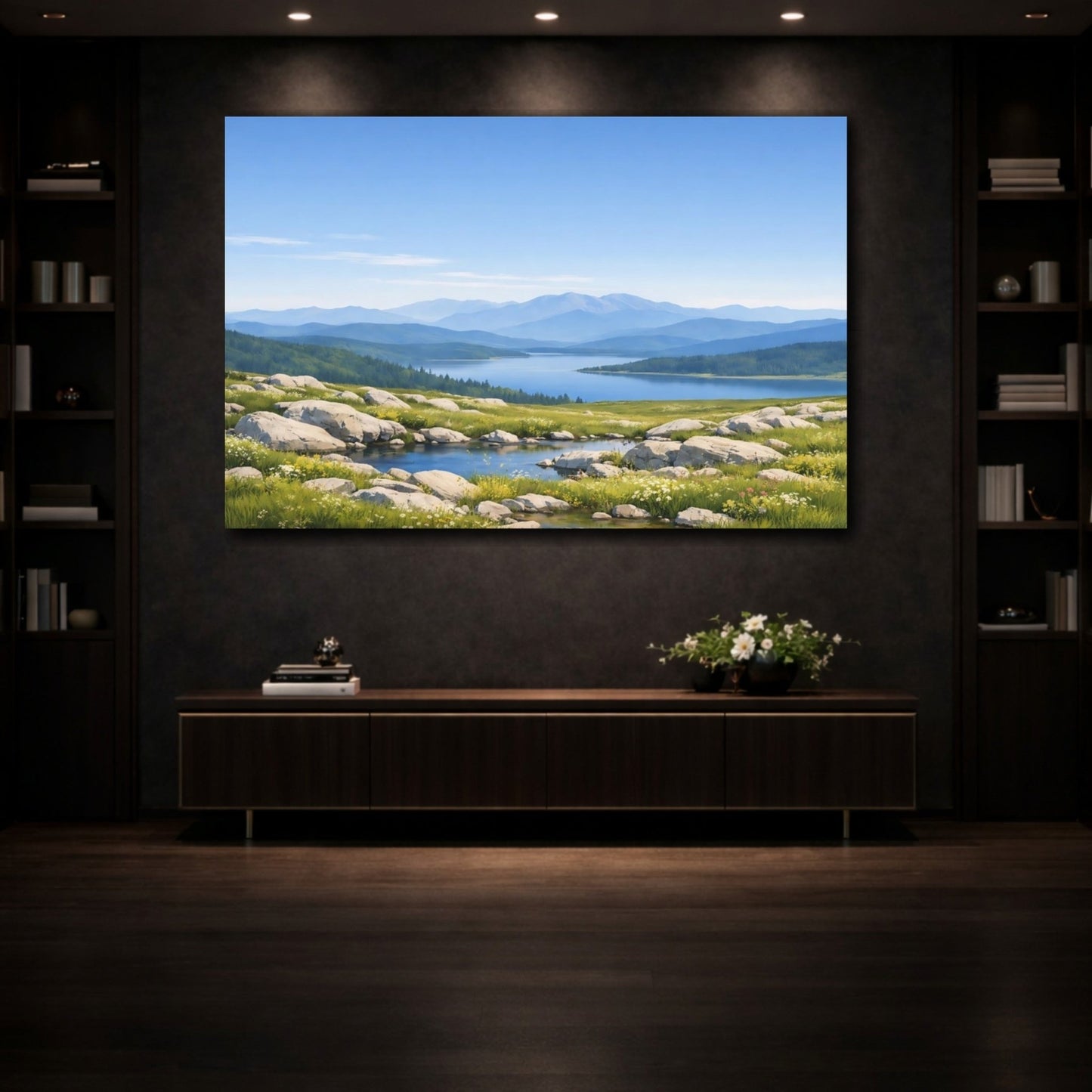 Nature Mountain Lake Blue And Green - Canvas Wall Art Print - YesArtYes