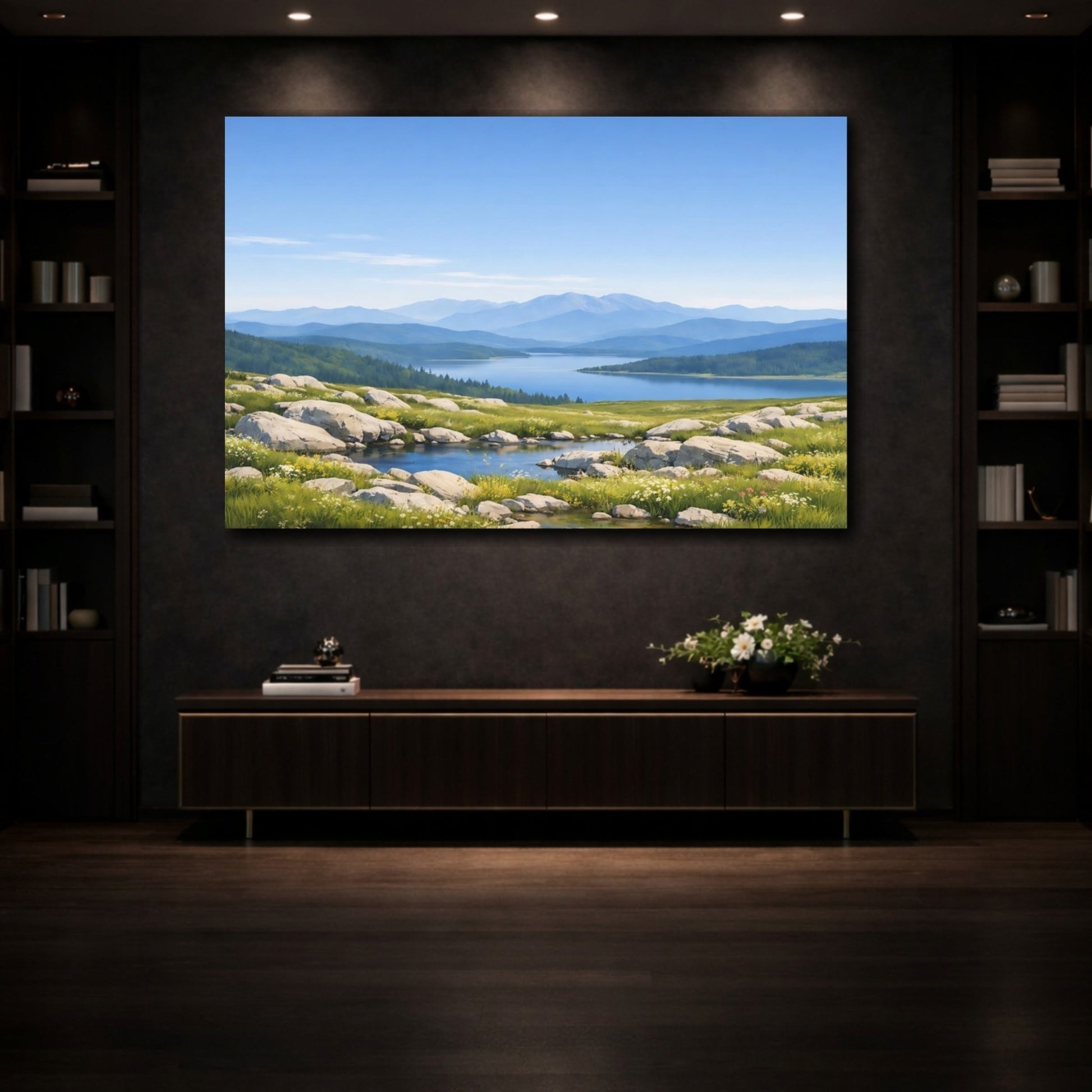 Nature Mountain Lake Blue And Green - Canvas Wall Art Print - YesArtYes