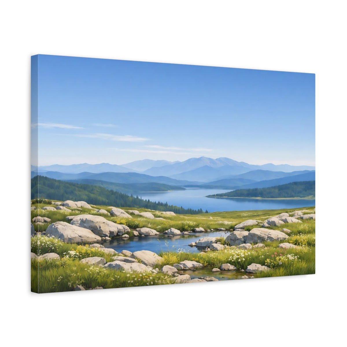 Nature Mountain Lake Blue And Green - Canvas Wall Art Print - YesArtYes