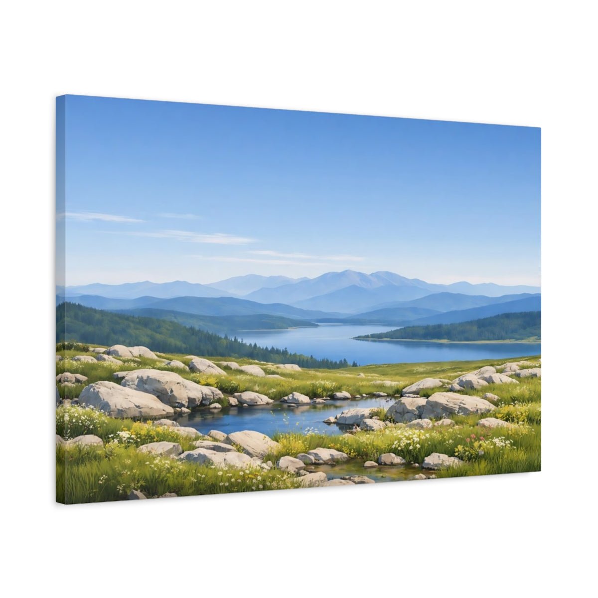 Nature Mountain Lake Blue And Green - Canvas Wall Art Print - YesArtYes