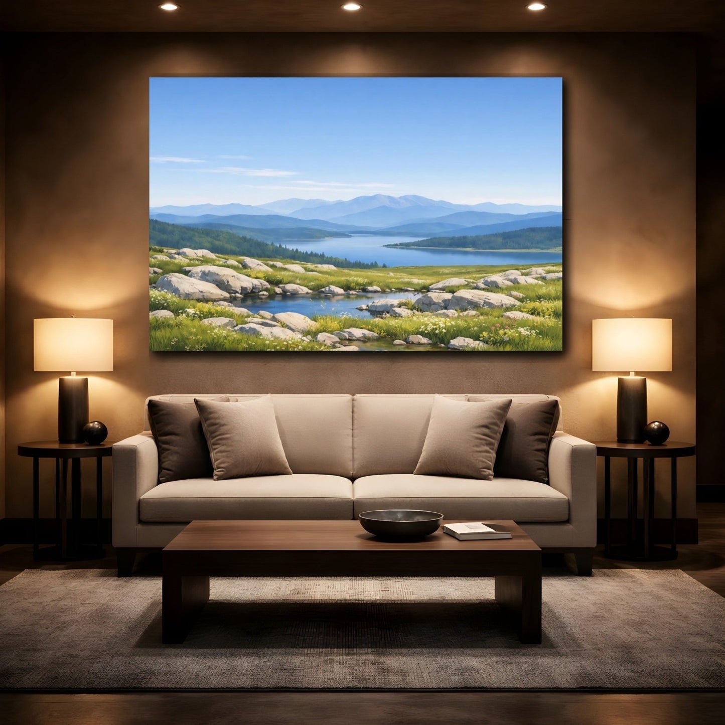 Nature Mountain Lake Blue And Green - Canvas Wall Art Print - YesArtYes