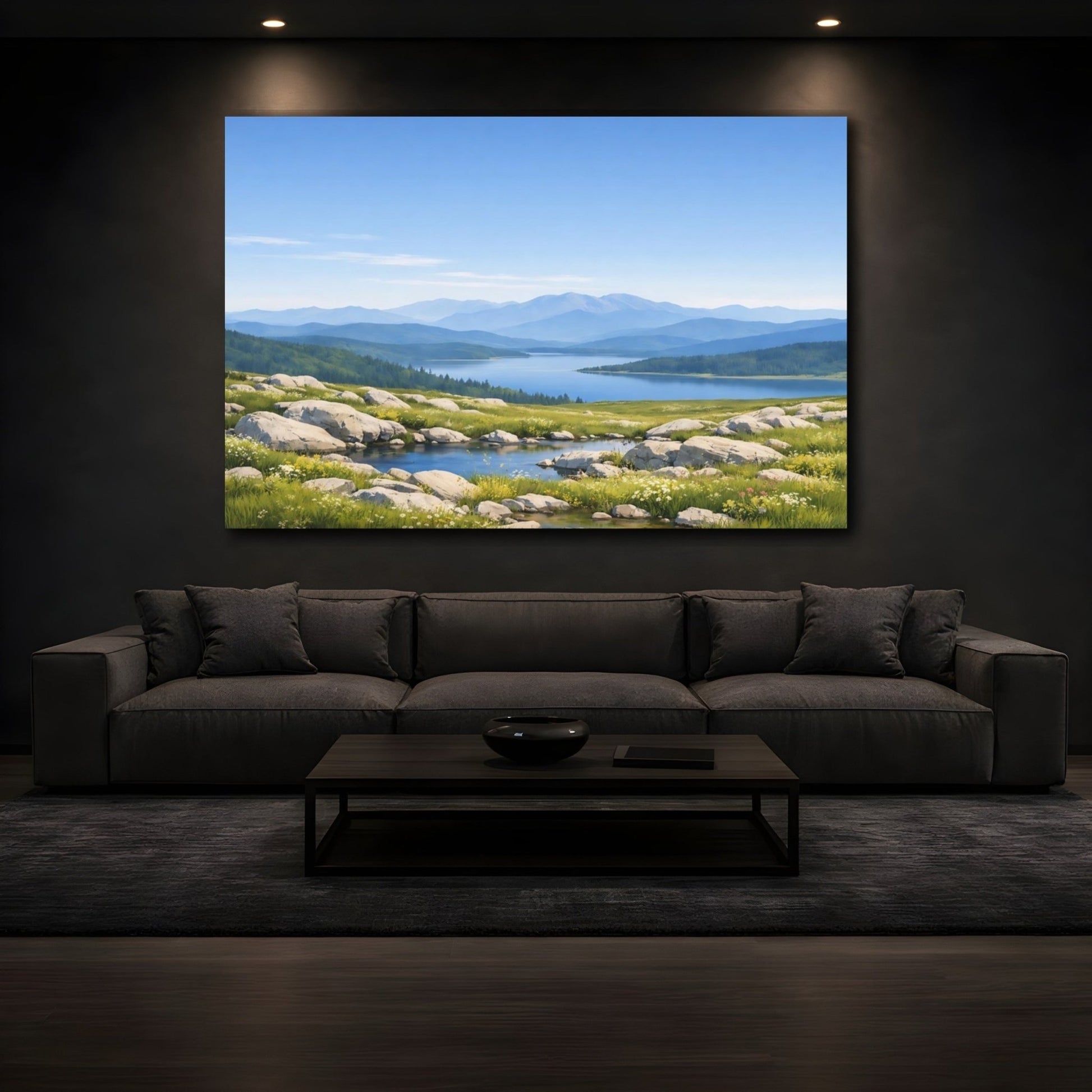 Nature Mountain Lake Blue And Green - Canvas Wall Art Print - YesArtYes