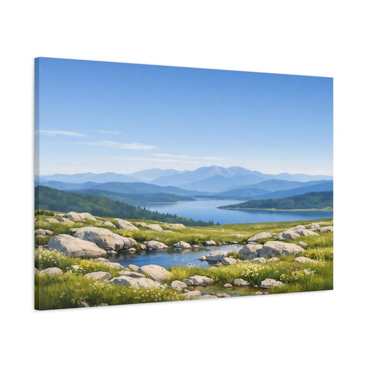 Nature Mountain Lake Blue And Green - Canvas Wall Art Print - YesArtYes