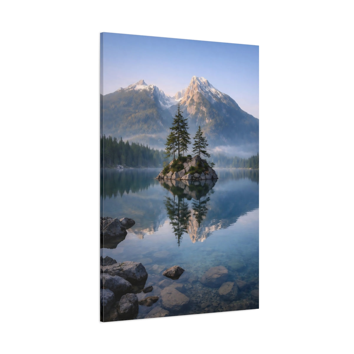 Nature Mountain Lake Blue And Green Lake shown as stretched canvas wall art
