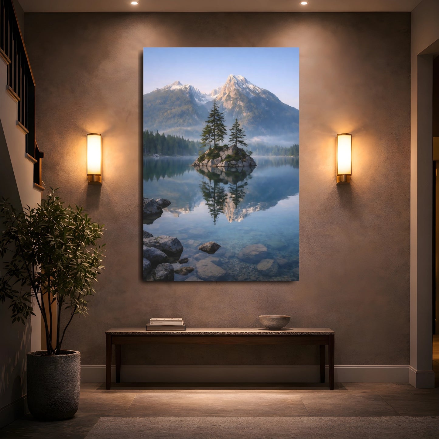 Nature Mountain Lake Blue And Green Lake shown as front canvas room wall art