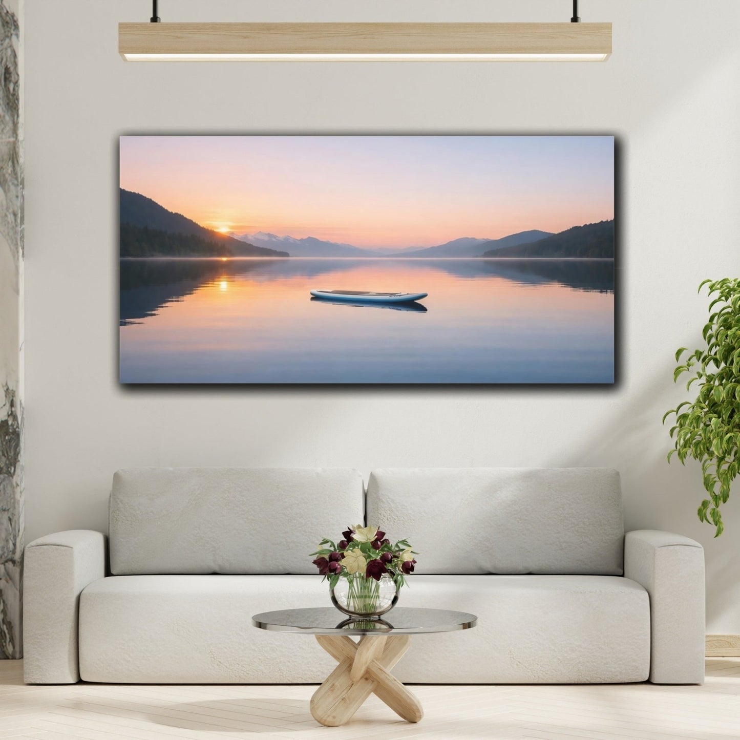 Nature Mountain Lake Blue And Orange - Canvas Wall Art Print - YesArtYes