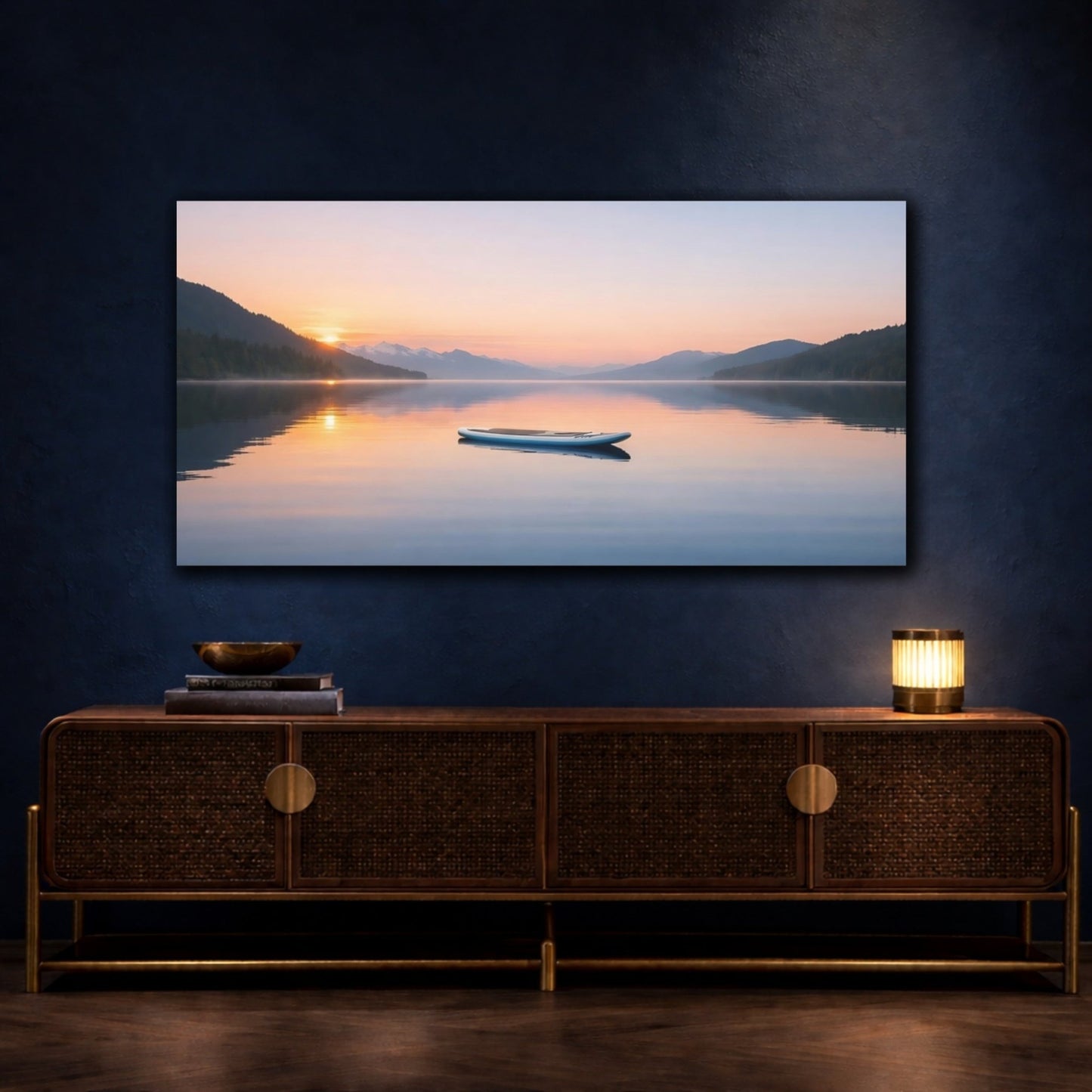 Nature Mountain Lake Blue And Orange - Canvas Wall Art Print - YesArtYes