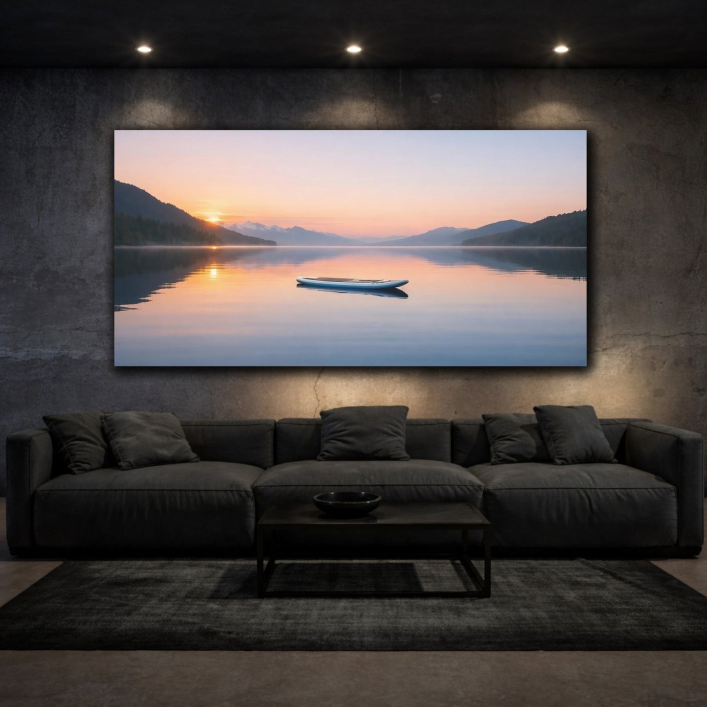 Nature Mountain Lake Blue And Orange - Canvas Wall Art Print - YesArtYes