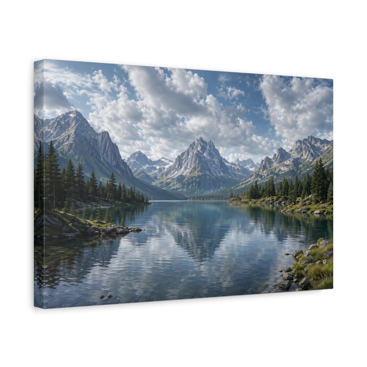 Side Mockup 4. Nature Mountain Lake Blue Lake Mountain shown as stretched canvas wall art