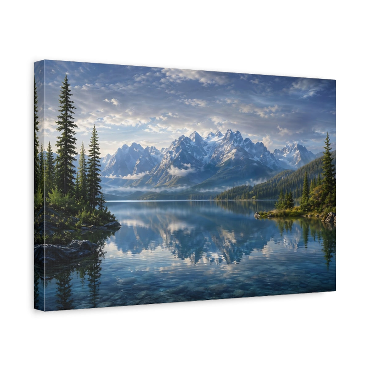 Side Mockup 4. Nature Mountain Lake Blue Lake Mountain shown as stretched canvas wall art