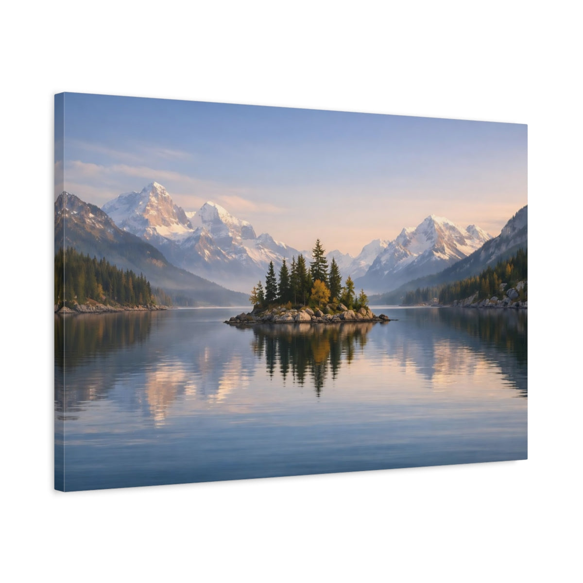 Side Mockup 2. Nature Mountain Lake Mountain Lake Blue shown as stretched canvas wall art