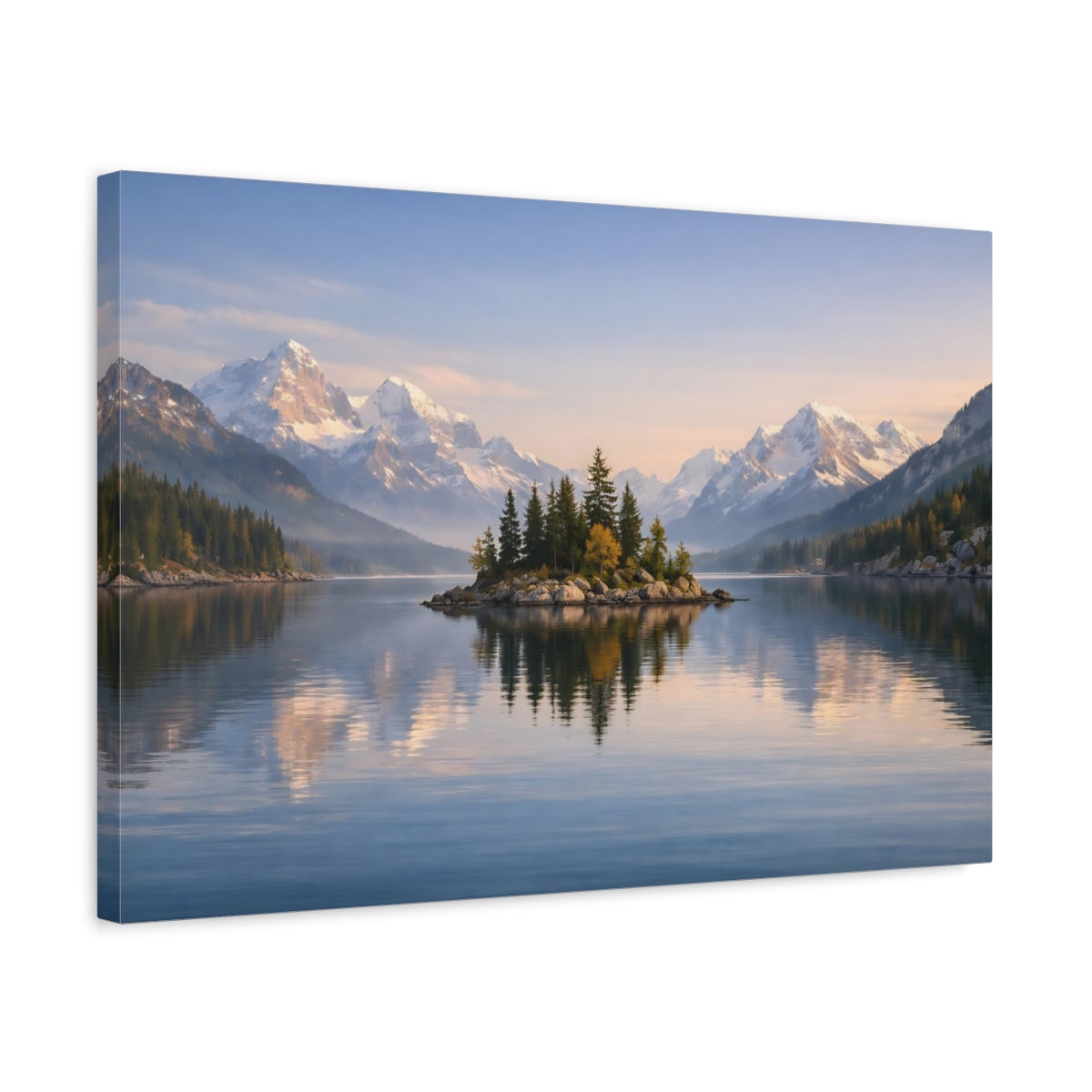 Side Mockup 3. Nature Mountain Lake Mountain Lake Blue shown as stretched canvas wall art