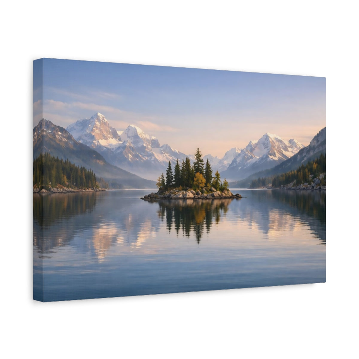 Side Mockup 4. Nature Mountain Lake Mountain Lake Blue shown as stretched canvas wall art