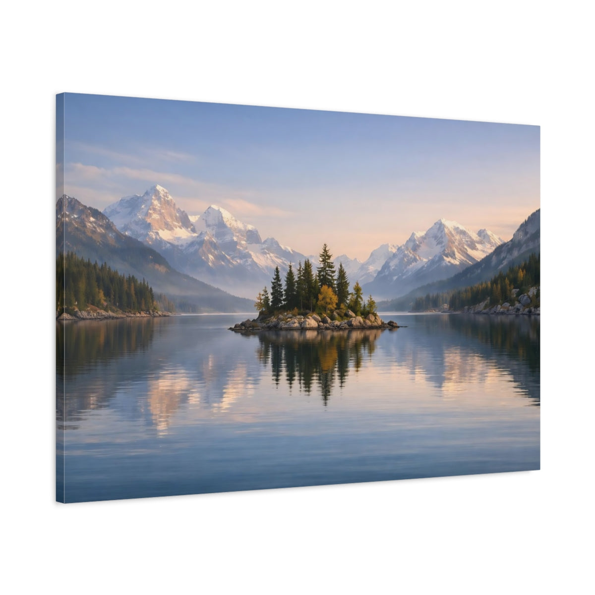 Side Mockup 1. Nature Mountain Lake Mountain Lake Blue shown as stretched canvas wall art