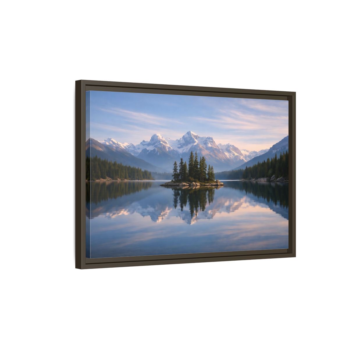 Side Mockup 2. Nature Mountain Lake Blue Mountain Lake shown as stretched canvas wall art