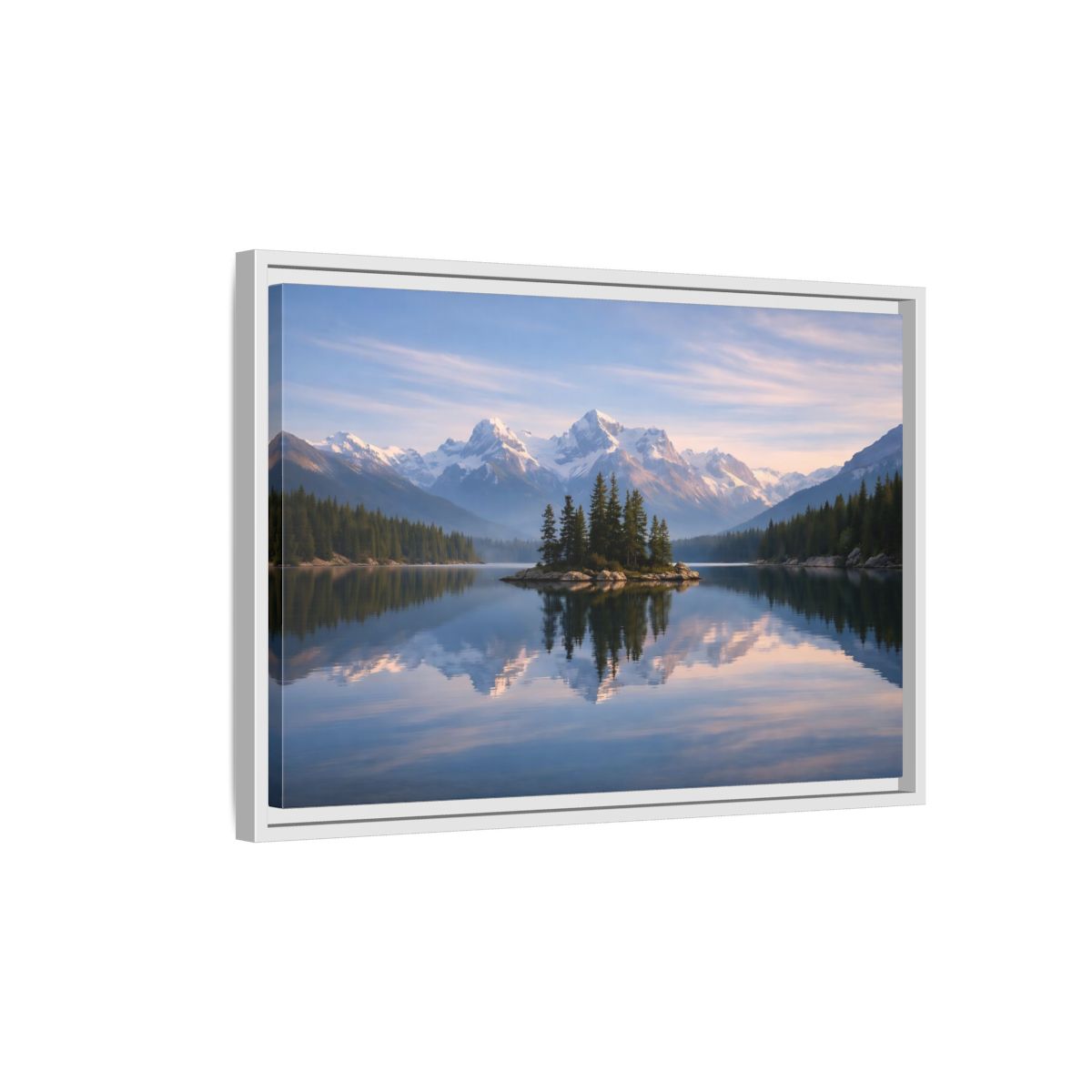 Side Mockup 1. Nature Mountain Lake Blue Mountain Lake shown as stretched canvas wall art