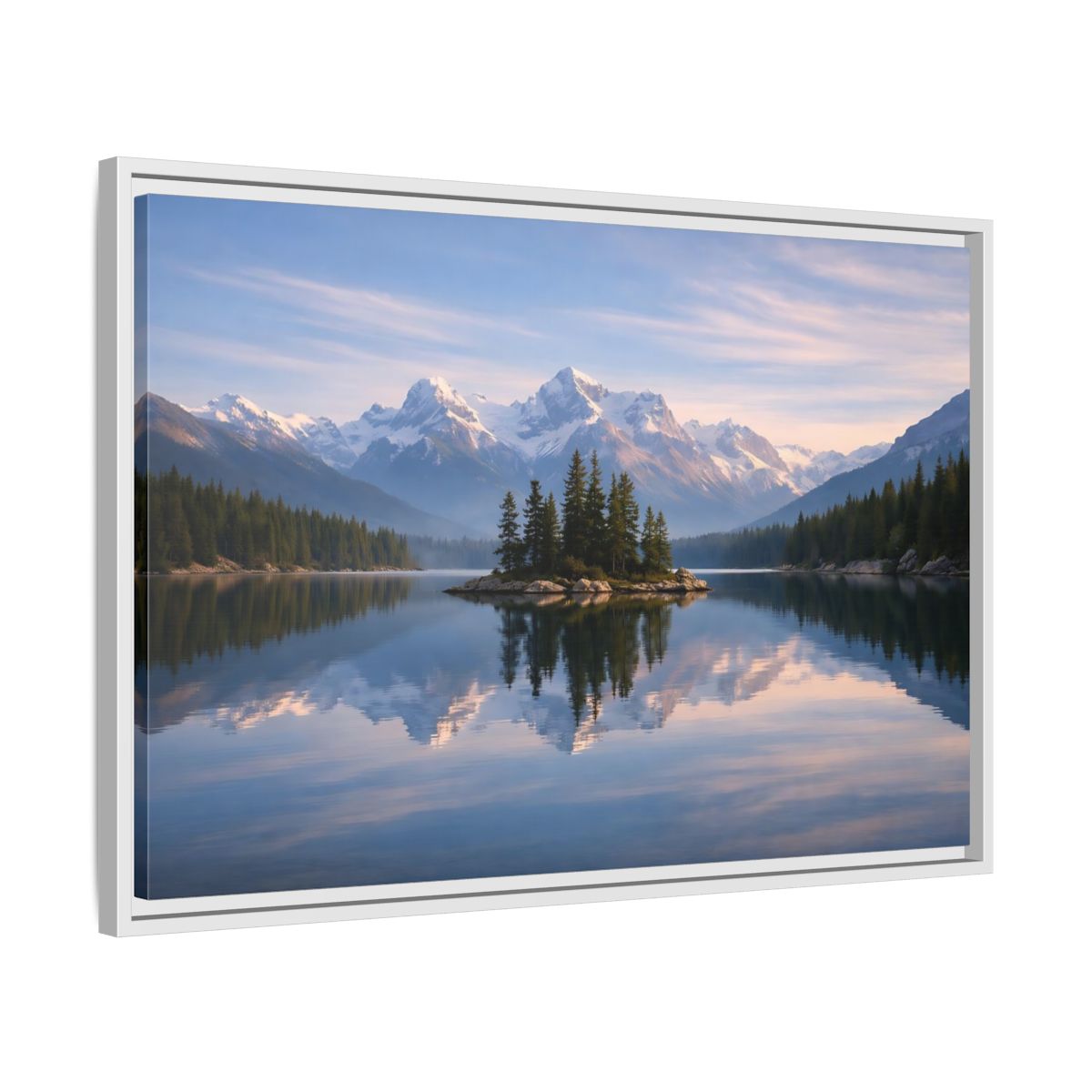 Side Mockup 10. Nature Mountain Lake Blue Mountain Lake shown as stretched canvas wall art