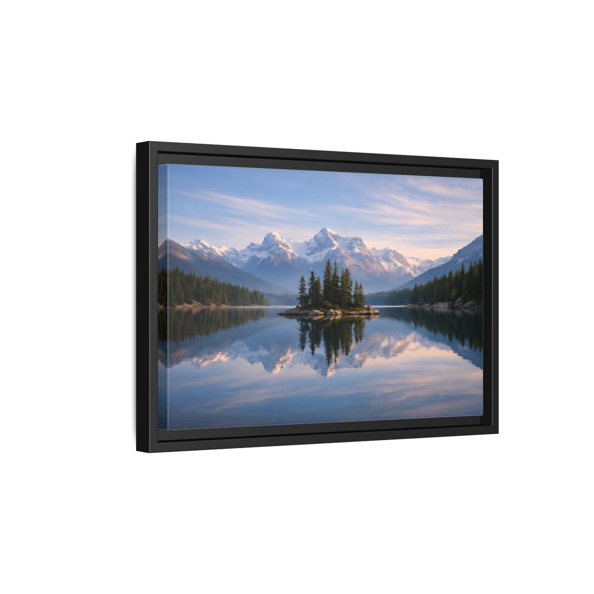 Side Mockup 6. Nature Mountain Lake Blue Mountain Lake shown as stretched canvas wall art
