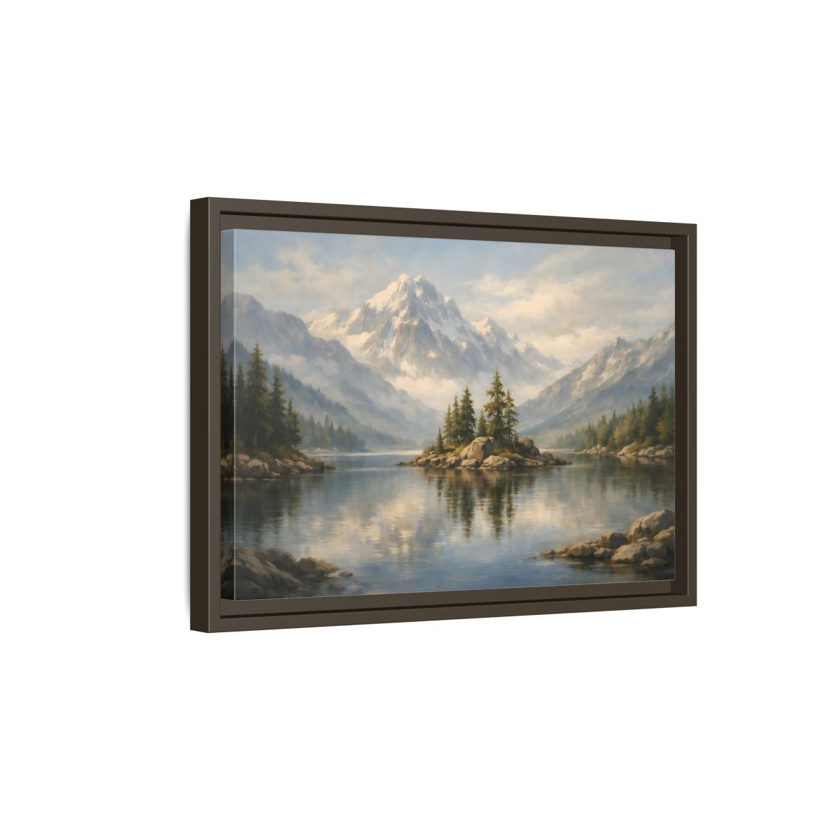 Side Mockup 5. Nature Mountain Lake Blue Mountain Lake shown as stretched canvas wall art