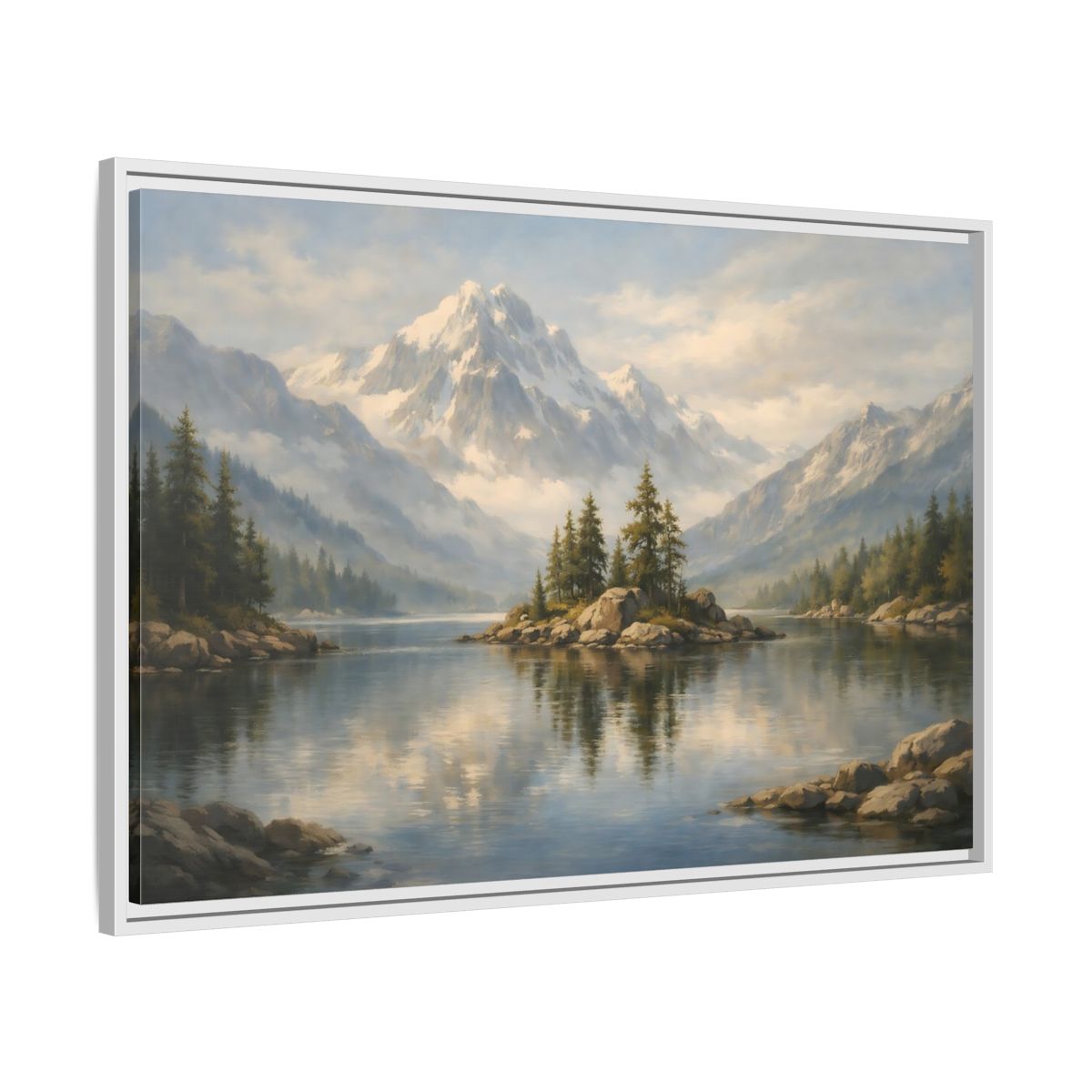Side Mockup 8. Nature Mountain Lake Blue Mountain Lake shown as stretched canvas wall art